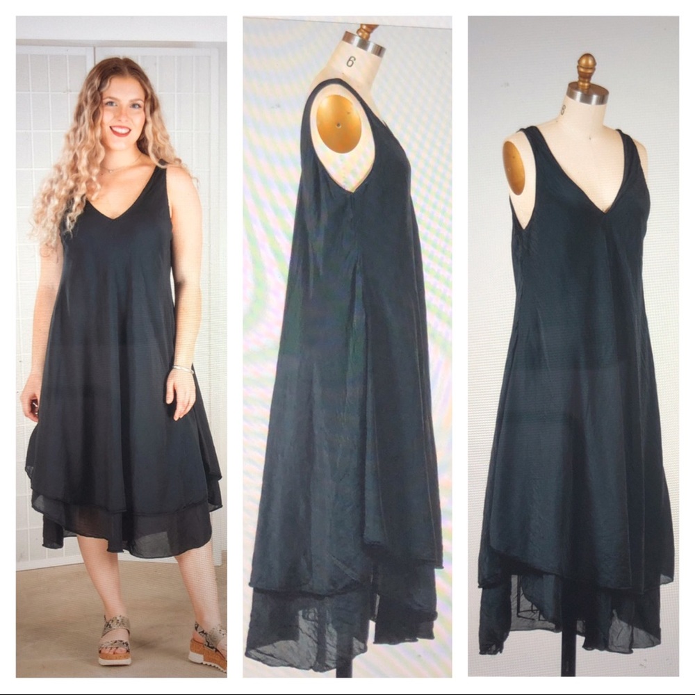 NEW! ❤️ CP SHADES Blanca Dress - Beautiful Layered Boho MIDI - Sz. L - Black NWT